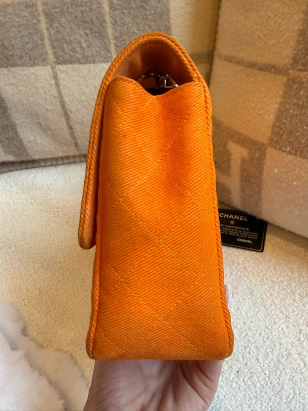 CHANEL Vintage Orange Denim Timeless Classic Medium Flap with 24K Gold Hardware - Picture 12 of 12